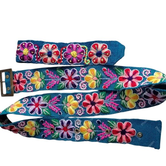 Multicolored Ayacuchanas Flowers Wool Headband Belt Set main image 5